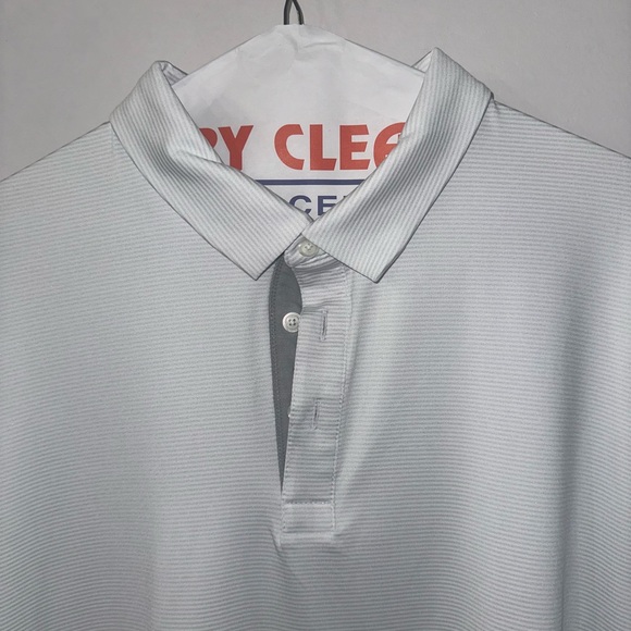 Nike Men Large Dri Fit White/light Grey Stripped Polo (Poly/Spandex) - Picture 2 of 6